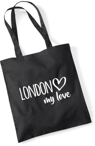 Huuraa Jutebeutel London my love Geschenk 10 Liter Black Baumwolle London Präsent