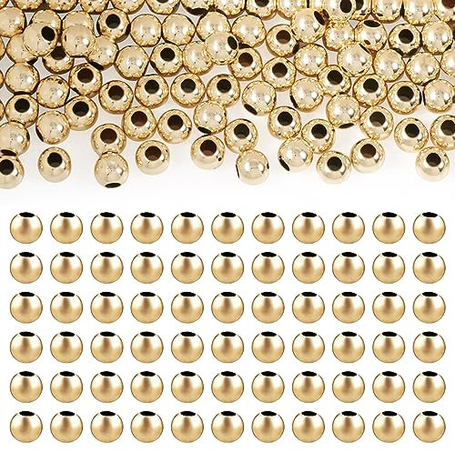 Magibeds 14 Karat Gold gefüllte 2 mm runde Perlen USA Gold gefüllte Mini-Perlen für stapelbare Schmuckherstellung, nahtlose lose Abstandshalter, winzige Metall-Rocailles für Taille, geschichtete