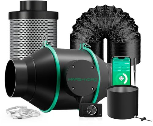 MARS HYDRO Ventilateur intelligent en ligne de 10.2 cm avec contrôleur de vitesse, capteur de température et d'humidité - Système de ventilation pour la croissance tente