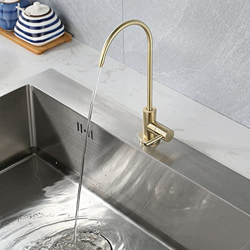 Osmoseanlage Trinkwasser Küche Einhand Wasserhahn nur Kaltwasser, G1/4 Umkehrosmose Filter Wasserhahn,Gebürstetes Gold