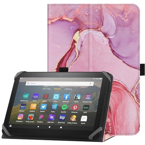 HoYiXi Custodia universale per 7-8 pollici tablet Fire HD 8 2020/2022 e Fire HD 8 Plus 2020/2022 con supporto e Cover per cinturino da polso per 7-8 Samsung Lenovo Android tablet - marmo rosa