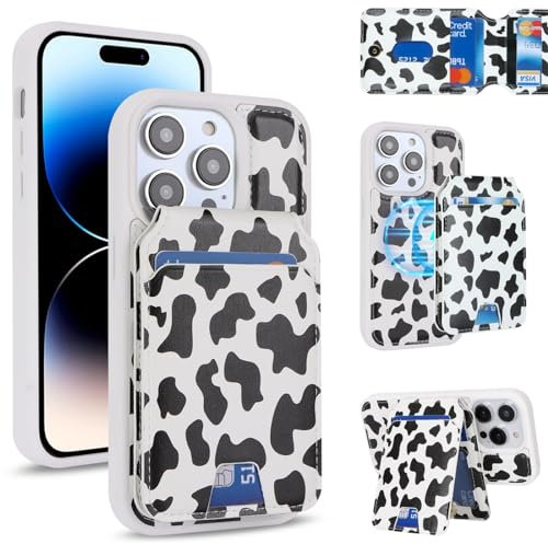 Zouzt for iPhone 14 Pro Detachable 2 in 1 Wallet Case with Card Holder for Magsafe, Magnetic PU Leather Flip Credit Slot Protective Phone Cover Women Men for iPhone 14 Pro 6.1 Inch - Cow Print Black