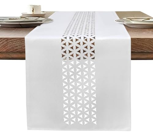BAZIOE Leinengewebe Tischläufer Weiß Moderner Exquisites Tischläufer Leinenoptik 183 x 35 cm Waschbar und Hochwertiger Tischläufer für Esstischdekoration, das Restaurant, Die Weihnachtsfeier.