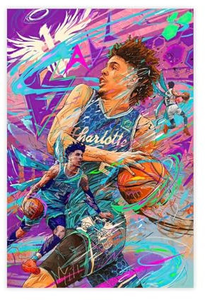 dalouh LaMelo Ballposter, Baskerball, Porträtkunst, Leinwandposter, Wandkunst, Dekordruck, Bild Gemälde für Wohnzimmer, Schlafzimmer, Dekoration, ungerahmt: 30 x 45 cm