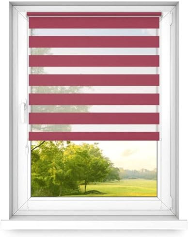 time4blinds - Zebra Roller Blind - Day and Night Blinds - Dual Layer Fabric Zebra Window Blinds, Bathroom, Kitchen, Bedroom Blind – 600x2500 - Red - Right