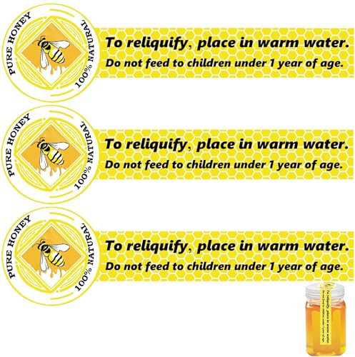 Tamper Proof Pure Honey Stickers 1 x 3.5 Inches Tamper Evident Seals Labels for Honey Jars Bottle Lid 500Pcs