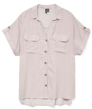 VERO MODA Damen VMBUMPY S/S Shirt WVN GA NOOS Kurzarmbluse, Nostalgia Rose/Stripes:Snow White, XXL
