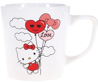 Silver Buffalo Sanrio Hello Kitty Love Balloon Wide Rim Ceramic Latte Mug | Holds 17 Ounces