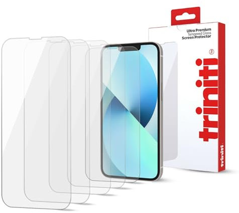 TRINITI 5-Pack, Full Coverage Screen Protector designed for iPhone 13, 13 Pro, 14, 6.1-Inch, Anti Scratch, Impact Protection, 9H Hardness Tempered Glass Film Case-Friendly