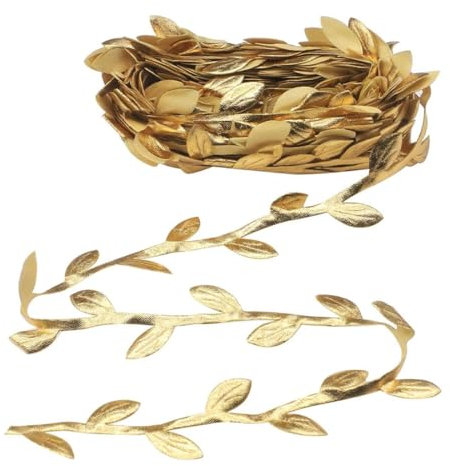 FDCGAS efeu girlande - 10m künstliche Reben Blätter Streifen Geschenkband Efeu Girlande Deko Zierband künstliche Pflanzen Künstlich Blattband Blattschnur für DIY Handwerk Party Hochzeit(Gold)