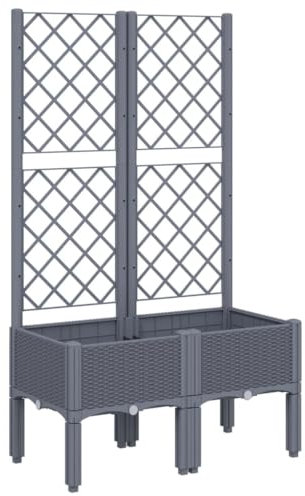 vidaXL Jardinière avec Treillis, Bac à Fleurs, Pot à Plantes, Boîte à Fleurs Jardin Terrasse Patio Extérieur, Bleu Gris 80x40x142 cm PP
