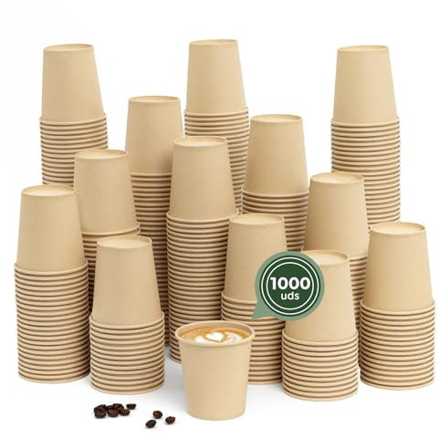 MAXI PRODUCTS - 1000 unidades Vasos Café Desechables Kraft - Vasos Cartón 200 cc - Vasos Desechables Catering - Vasos Café para Llevar - APTO BEBIDAS CALIENTES Y FRÍAS
