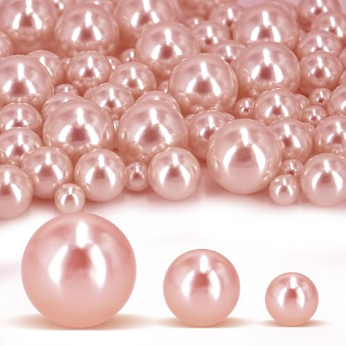 180 PCS Floating Rose Gold Beads for Centerpieces Vases, No Hole Polished Pearl Makeup Beads Mixed 8/14/20mm Sizes, 800 PCS Water Beads for Vase Fillers Party Wedding Decor