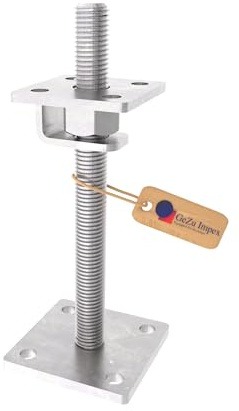 GeZu Impex Pfostenträger Hans Höhenverstellbar mit C-Förmige Trägerplatte M20 x 150 mm, 70 x 70 mm Feuerverzinkt Pfostenschuh Pfostenanker Stützenfuß