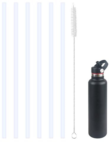 KLOWOAH Replacement Straws Compatible with Hydro Flask 24 Oz 21 Oz 18 Oz Stainless Steel Standard Mouth Water Bottle,Straw Brush, BPA-Free (Pack of 6)