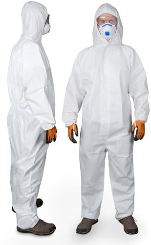 Paintbutler Pro - Chemikalien-Schutzanzug mit Kapuze - Kat III Typ 5B & 6B - Industrie-Schutzkleidung, mikroporöser Einweg-Arbeits-Overall, Robust 60gsm, Partikeldicht (L)