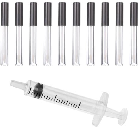 EIHI 10 pièces 3ml tubes vides de gloss à lèvres rechargeables+2 pièces 2.5ml de seringues sans aiguille - Récipients transparents pour gloss à lèvres et maquillage