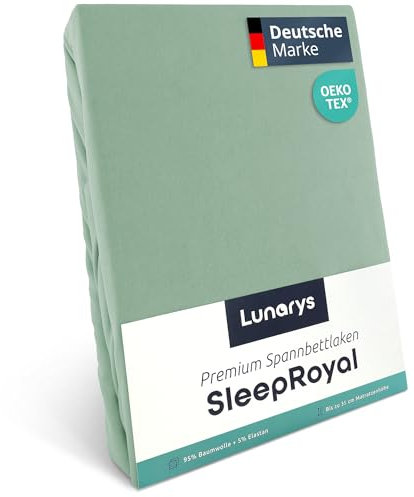 Lunarys® SleepRoyal Luxus Spannbettlaken 200x200 cm - Hellgrün - 250 g/m² Premium Bettlaken - 40 cm Steghöhe - für hohe Matratzen, Boxspringbett & Matratze + Topper & Wasserbett - Stretch Jersey