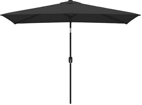 Primal Internet GmbH Premium Sonnenschirm 300 cm rechteckig mit Kurbel | Sonnenschirm mit Ständer & Fuß aus Metall in Rot oder Schwarz (Schwarz)