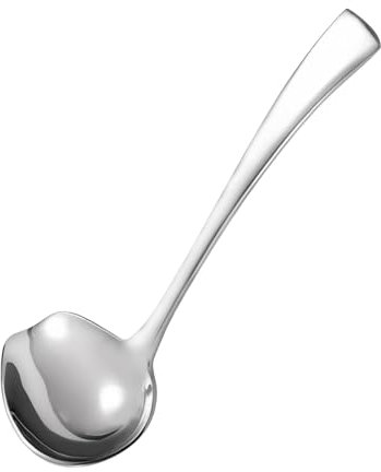 Cuillère à Sauce Acier Inoxydable 18.5cm, Louche avec Bec Verseur, Petite Cuillère Verser la Sauce à Soupe, Cuillère à Crêpes avec Manche Long pour Cuisine Cuisson, Argent