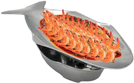 Bandeja de pescado a la parrilla – Juego de ollas calientes de aluminio con forma de pescado | Plato de aluminio estilo tailandés para servir alimentos, olla caliente | Bandejas de metal con forma de