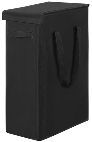 Chrislley Slim Laundry Basket with Lid 45L Tall Thin Laundry Hamper Breathable Collapsible Tall Slim Laundry Bags Big Storage Basket Bin for Clothes Washing Bedroom (black)