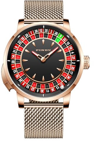 4,6 cm Roulette-Rad Automatikuhren für Herren, NH35A-Uhrwerk-Design, Knopfsteuerung, Saphirglas, automatisch, 50 m wasserdicht, einzigartiger amerikanischer Stil, Roulette, mechanische Uhr für