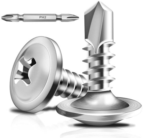 50 Stück Blechschrauben 4,2 x 13 mm, Bohrschrauben, Selbstschneidende Schrauben Edelstahl, Kreuzschlitzschrauben, mit Schraubendreher Bit