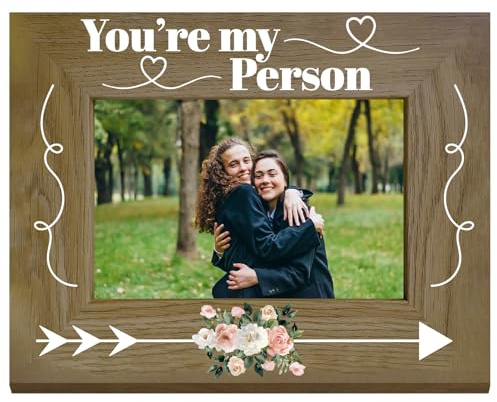 CREATCABIN Bilderrahmen Für Beste Freunde You're My Person Bilderrahmen Mit Blumenmotiv Holzgravur Bildhalter Gedenk Tisch Andenken Passend Für 4X6 Foto Freundschaftsgeschenke Aufhängen 16.8x21.8cm