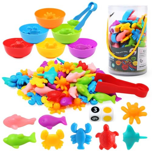 LEADSTAR Montessori Farbsortierspielzeug für Kleinkinder, 56 Stück, Regenbogen-Zählspielzeug, passende Spiele, Spielzeug für 3 Jahre, Montessori, Mathematik, Feinmotorik, Lernspielzeug für 3 4 5 Jahre