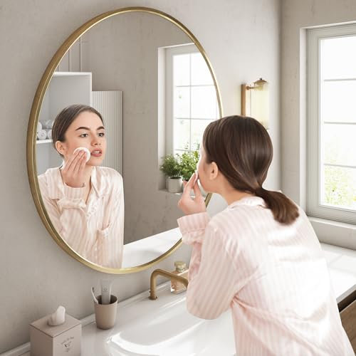 SDXYSTCE Wandspiegel,80 cm Spiegel Rund,Moderner Design Badezimmerspiegel,mit Rahmen AusAluminiumlegierung für Bad,Wohnzimmer,Schlafzimmer,Flur,Gold