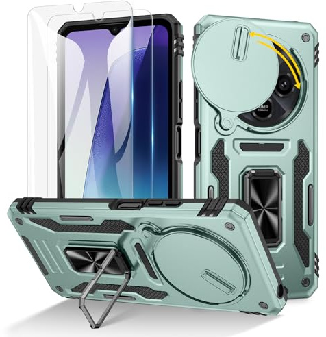 Doeshine Hülle für Xiaomi Redmi 14C 4G / Poco C75 4G,Grün | Handyhülle mit 2 Stück Displayschutzfolie, Kameraschutz, Robust Fallschutz Outdoor Militär Schutzhülle