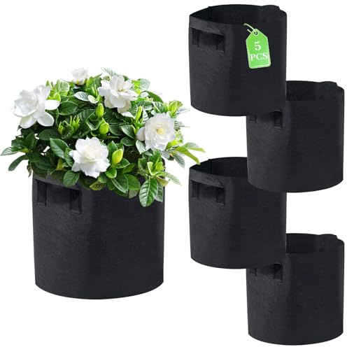 Nacaio Pflanzsäcke - Wiederverwendbarer Kartoffelsack mit Griffen Pflanzentopf für Tomaten Balkone Kartoffeln Blumen Pflanzen Gemüse (5 x 20L)