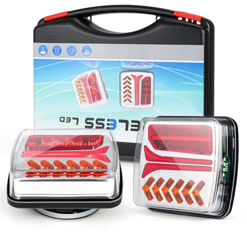 Dinfu kabellose LED Rückleuchten Anhänger mit Magnetfuß 12V-24V LED anhänger licht Set mit 7 Polig Stecker， mit ECE und IP67 Wasserdicht für Pkw Anhänger Lkw Wohnwagen Traktor