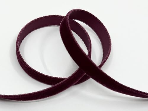 Luxus Samtband mit Webkante, 9mm, 5m-Rolle, 33 Farben, waschbar, für Geschenkverpackungen, Dekorationen, zum Nähen | Seidenbandweberei Säckingen GmbH (390 bordeaux (Dunkelrot/Violett))