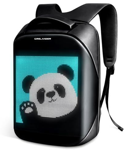 Crelander Sac à dos pour ordinateur portable, sac à dos dynamique intelligent avec écran LED pour voyage, équitation, travail, noir, Large, Sac à dos d'ordinateur