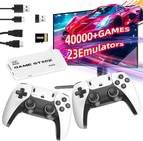 Retro Game Console with 2.4GHz Wireless Controllers, Game Stick 4k - 40,000 Retro Games, 128G Retro Game Stick for TV Projector