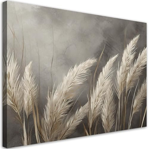 Feeby Bild auf Leinwand - Wandbilder Wohnzimmer Aesthetic - Gras Natur Botanik Grau - 120x80 cm XXL 1tlg - Schlafzimmer Wandekoration - Bilder Zimmer - Living Room - Deko Wandbilder - Moderne Bild