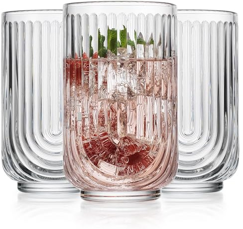 Glaver's Trinkgläser 8er Set 481.9 g Vintage Trinkgläser Ripple Cocktailgläser Gerippte Trinkgläser Highball Glasbecher Arch Designed Art Deco Glaswaren für Wasser Saft Kaffee