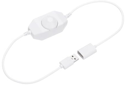 sourcing map LED Strip Dimmer, DC 5V 3A Rotary Knob Brightness Adjustable Controller Lamp Switch with USB Connectors for Single Color Strips, White