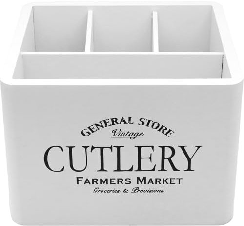 Maison Des Cadeaux 4 Compartment Wooden Cutlery Utensil Holder Dishware Organiser Caddy