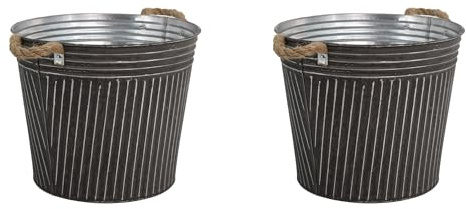 DARO DEKO Metall Blumentopf grau Ø 22 x 20cm - 2 Stück Pflanz-Töpfe Übertopf bepflanzbar