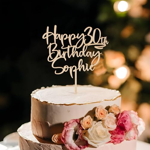Party to Be Personalisiert Birthday Cake Topper in Holz Personalisierbarer Geburtstags Cake Topper mit Wunschnamen Happy Birthday Tortendeko (Paulette)
