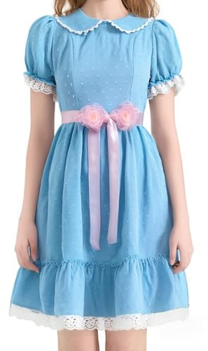 Halloween-Kleid für Damen, für Schwester, Zwillinge, Cosplay, kurzärmelig | Weiches Trachtenkleid mit Spitzenbesatz, Puffärmeln, bequeme A-Linien-Passform. Ideal für Halloween, Cosplay.