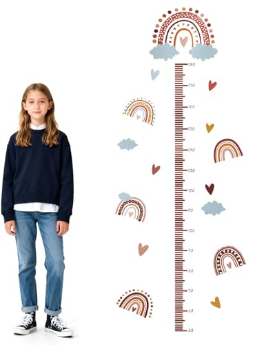 KQDRAVINE 3D Regenbogen Höhenmesser Wandtattoo für Kinderzimmer, Messlatte für Baby und Kinder, Wanddeko Messleiste, 180 cm