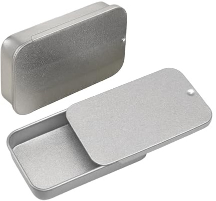 2 Pack Silver Rectangular Slide Tin Box - Pocket Size Small Tins With Lids For Candy, Jewelry, Pills, Lip Balm - Travel Storage Tins 9.2x6x2cm
