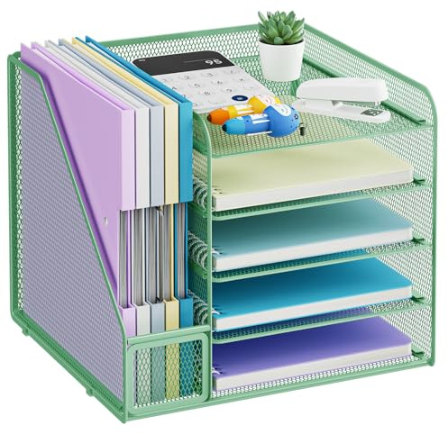 Marbrasse Schreibtisch Organizer und Büro Zubehör,5-Tier Briefablage Organizer mit Briefständer,Mesh Büro Organizer für Schreibtisch,Schreibtischzubehör & Ablage (Grün)