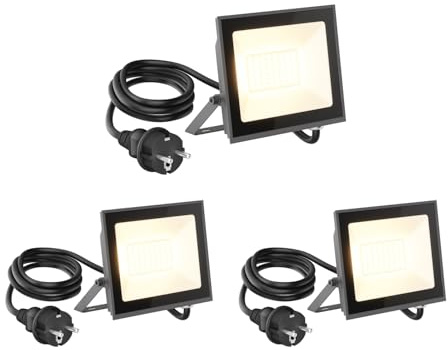 ledscom.de 3x LED Wandstrahler/Gartenstrahler OZIN, IP65, Stecker, anthrazit, 30 W, 2466 lm, warmweiß