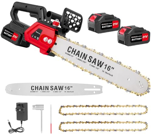 Lightasea 1800W Electric Chainsaw Cordless,21V Battery Chainsaw with Battery and Charger,16 Inch Electric Chainsaws,with 2 Chains,Chains Saw for Tree Felling Log Cutting and Pruning,11m/s Chain Speed
