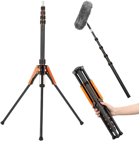 K&F CONCEPT 2M Treppiede luce in fibra di carbonio piegabile a rovescio | portatile, con vite 1/4 - 3/8 e borsa da trasporto, per flash, fotocamera, softbox,TL12